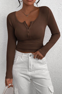 PRETTYGARDEN Women's Spring Fall Long Sleeve Henley T Shirts Button Ribbed Knit Slim Fit Casual Basic Tops Blouse