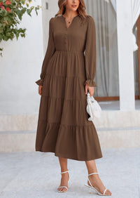 PRETTYGARDEN Women Fall Long Sleeve Smocked Maxi Dress Casual Square Neck Swiss Dot Tiered Ruffle Flowy Spring Pocket Dresses