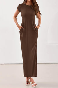 PRETTYGARDEN Womens Summer Maxi Dresses Casual Short Sleeve Crewneck Knit Slit T Shirt Dress Spring Long Beach Sundress PRETTYGARDEN