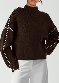 PRETTYGARDEN Women's Chunky Knit Sweaters Fall Long Sleeve Mock Neck Oversized Pullover Tops Winter Fashion Clothes