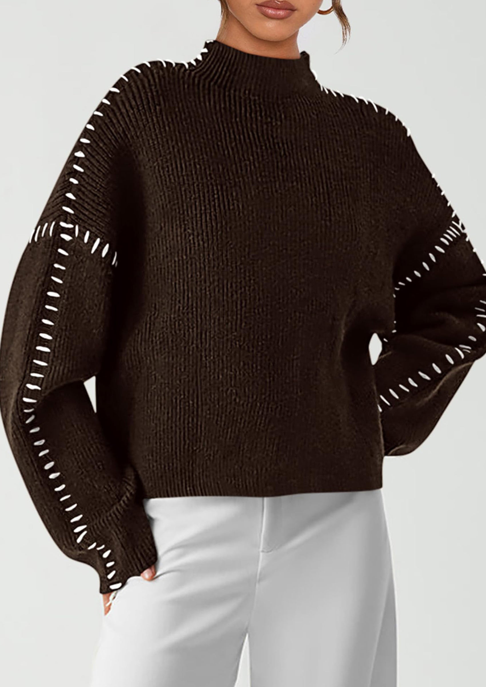 PRETTYGARDEN Women's Chunky Knit Sweaters Fall Long Sleeve Mock Neck Oversized Pullover Tops Winter Fashion Clothes