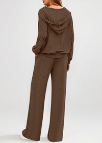 PRETTYGARDEN Women's 2 Piece Fall Lounge Sets Zip Up Hoodie Wide Leg Pants Tracksuit Matching Travel Outfits Clothes