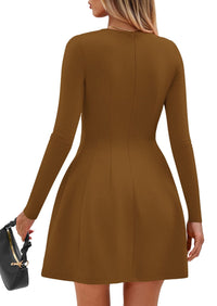 PRETTYGARDEN Long Sleeve Mini Dress for Women Fall Crewneck Knit Pleated Babydoll A Line Soft Casual Short Party Dresses PRETTYGARDEN