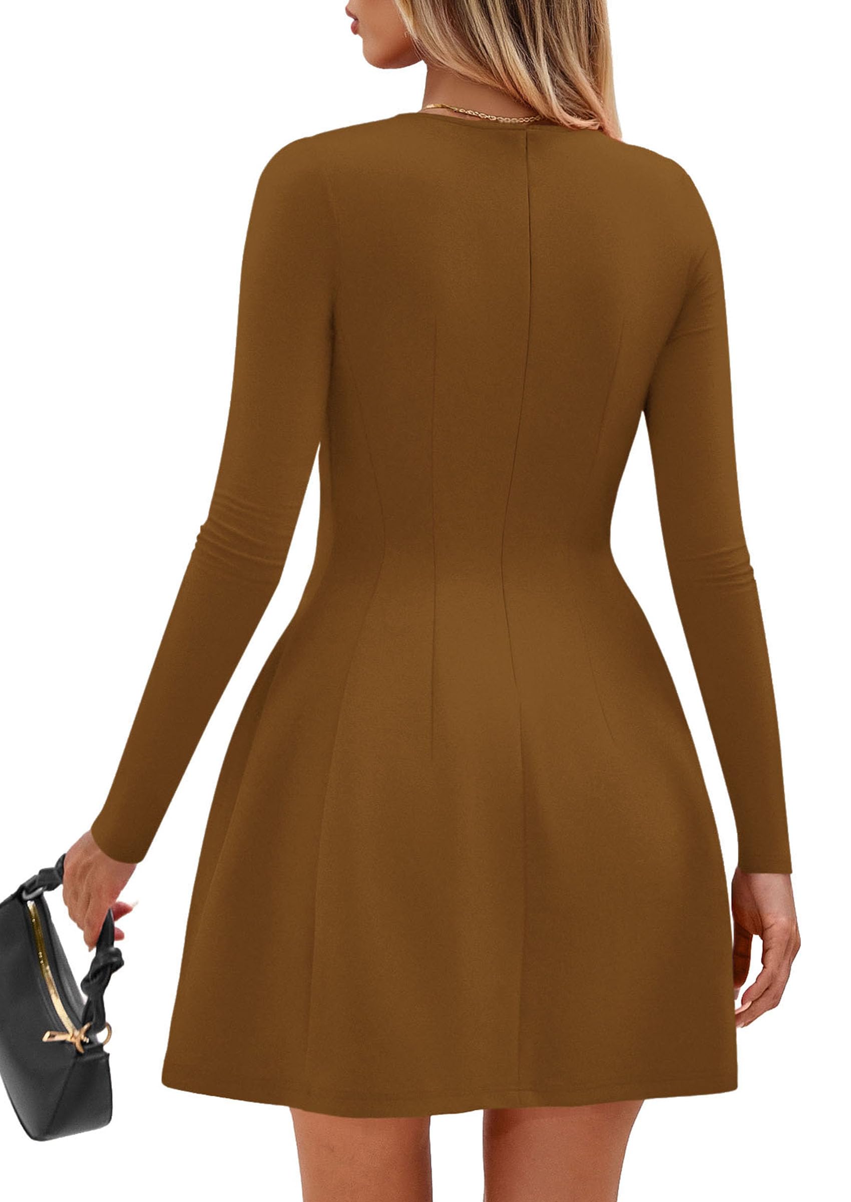 PRETTYGARDEN Long Sleeve Mini Dress for Women Fall Crewneck Knit Pleated Babydoll A Line Soft Casual Short Party Dresses PRETTYGARDEN