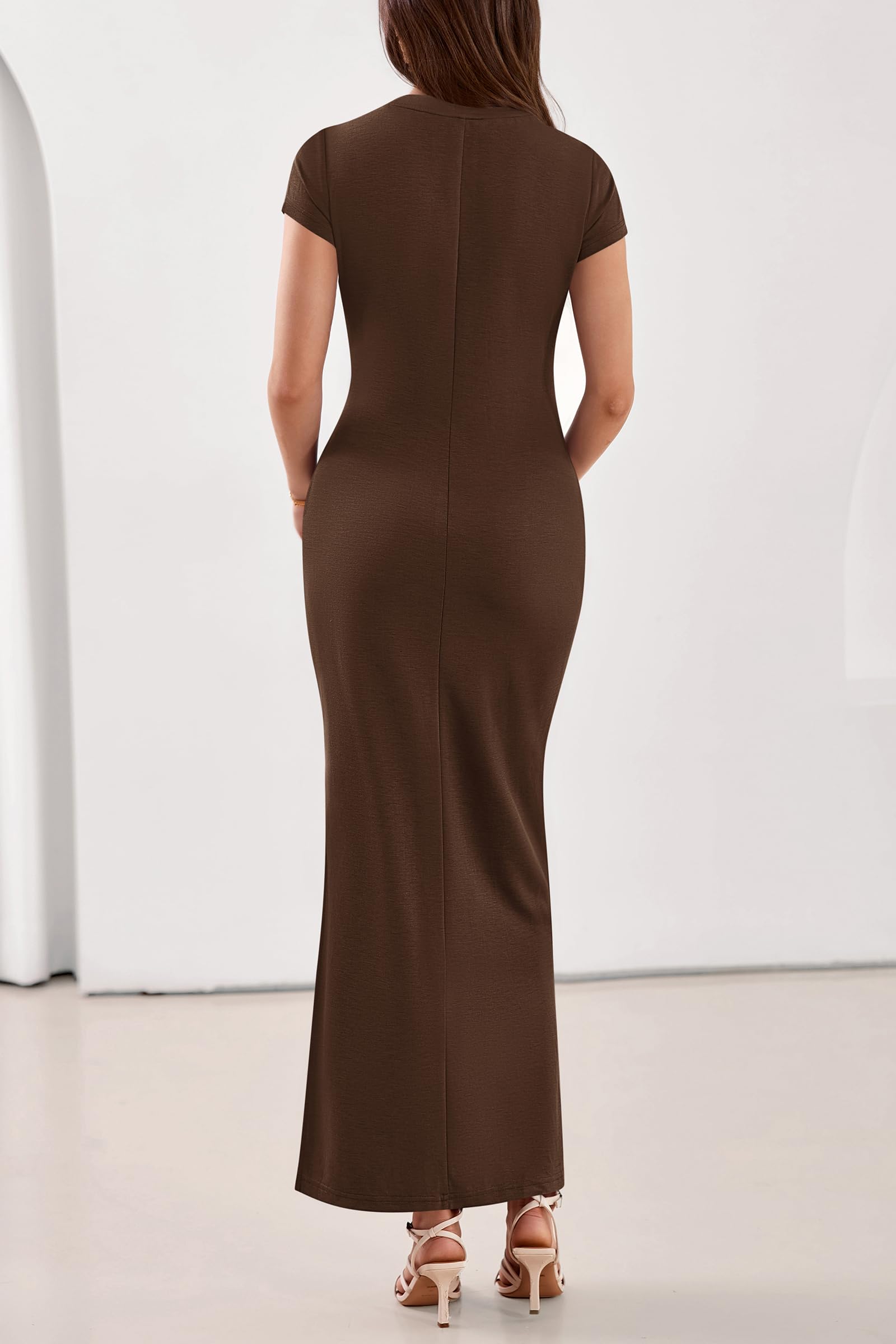 PRETTYGARDEN Womens Summer Maxi Dresses Casual Short Sleeve Crewneck Knit Slit T Shirt Dress Spring Long Beach Sundress PRETTYGARDEN