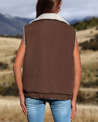 Sherpa Fleece Vest Zip Up Sleeveless Reversible Winter Warm Puffer Jacket Outerwear