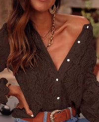 PRETTYGARDEN Women's Dressy Casual Lace Blouse Long Sleeve Button Up Shirts Tops Spring Fall Fashion Clothes