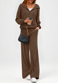 PRETTYGARDEN Women's 2 Piece Fall Lounge Sets Zip Up Hoodie Wide Leg Pants Tracksuit Matching Travel Outfits Clothes