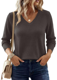 PRETTYGARDEN Women's V Neck Sweaters Fall Casual Long Sleeve Classic Pullover Cozy Knit Tops Loose Basic Winter Clothing PRETTYGARDEN