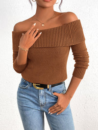 Fall Off Shoulder Sweaters Y2K Long Sleeve Ribbed Knit Fitted Pullover Tops Blouse