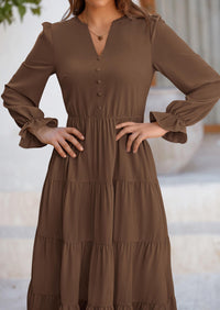 PRETTYGARDEN Women Fall Long Sleeve Smocked Maxi Dress Casual Square Neck Swiss Dot Tiered Ruffle Flowy Spring Pocket Dresses