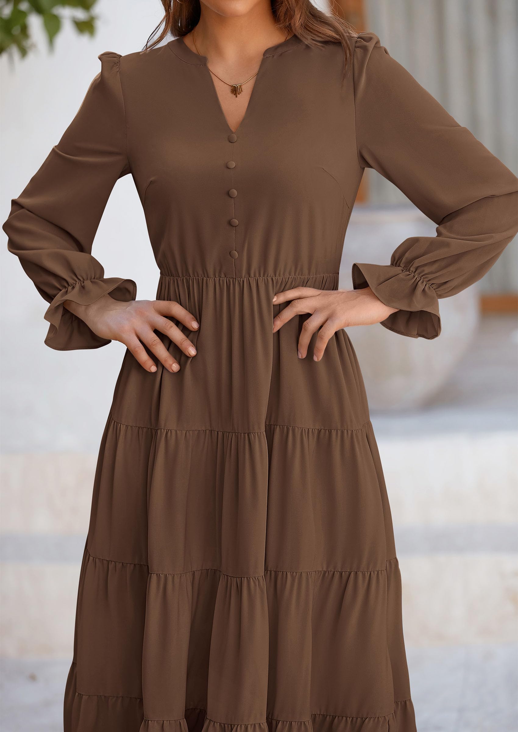 PRETTYGARDEN Women Fall Long Sleeve Smocked Maxi Dress Casual Square Neck Swiss Dot Tiered Ruffle Flowy Spring Pocket Dresses