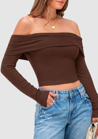 Off The Shoulder Top for Women 2025 Long Sleeve Shirts Trendy Going Out Crop Tops Spring Fashion Clothes