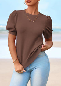 PRETTYGARDEN Womens Tops Spring Summer Puff Short Sleeve Sweater Crewneck Knit Work Blouses Dressy Casual Trendy Shirts PRETTYGARDEN