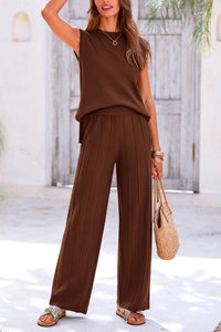 Pullover Tops And Wide Leg Pants Casual Two Piece Sets