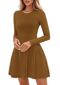 PRETTYGARDEN Long Sleeve Mini Dress for Women Fall Crewneck Knit Pleated Babydoll A Line Soft Casual Short Party Dresses PRETTYGARDEN