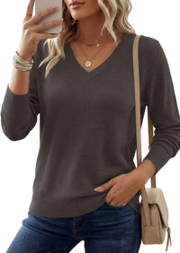 PRETTYGARDEN Women's V Neck Sweaters Fall Casual Long Sleeve Classic Pullover Cozy Knit Tops Loose Basic Winter Clothing PRETTYGARDEN