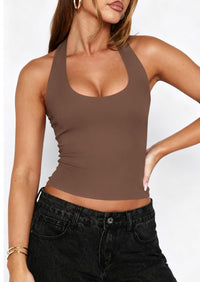 PRETTYGARDEN Women's Summer Halter Tank Tops Y2K Sleeveless Slim Fitted Backless Shirts Going Out Spring Workout Clothes PRETTYGARDEN