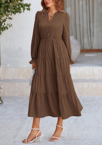 PRETTYGARDEN Women Fall Long Sleeve Smocked Maxi Dress Casual Square Neck Swiss Dot Tiered Ruffle Flowy Spring Pocket Dresses