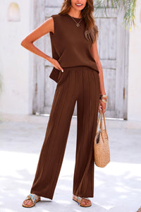 Pullover Tops And Wide Leg Pants Casual Sweater Set