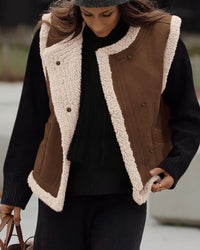 Women's Winter Faux Suede Sleeveless Button Down Fleece Sherpa Lined Fashion Casual Coat