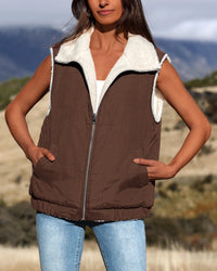 Sherpa Fleece Vest Zip Up Sleeveless Reversible Winter Warm Puffer Jacket Outerwear