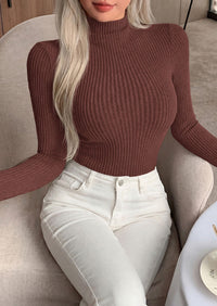 PRETTYGARDEN Long Sleeve T Shirts for Women Fall Fashion Mock Neck Fitted Ribbed Tee Tops Casual Basic Winter Clothing