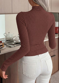PRETTYGARDEN Long Sleeve T Shirts for Women Fall Fashion Mock Neck Fitted Ribbed Tee Tops Casual Basic Winter Clothing
