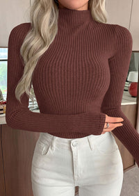 PRETTYGARDEN Long Sleeve T Shirts for Women Fall Fashion Mock Neck Fitted Ribbed Tee Tops Casual Basic Winter Clothing