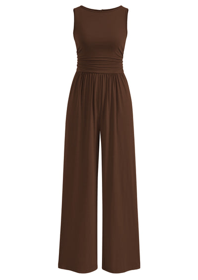 PRETTYGARDEN One Piece Jumpsuits for Women Dressy Casual Sleeveless Crewneck Wide Leg Rompers Jumpers Vacation Summer Outfits