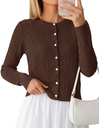 PRETTYGARDEN Women Lightweight Button Up Cardigan Sweaters | Soft Stretchy, Cozy Cable Knit, Long Sleeve Crew Neck, Trendy Cardigans, Cute Casual Outfits, Early Fall Fashion Clothing