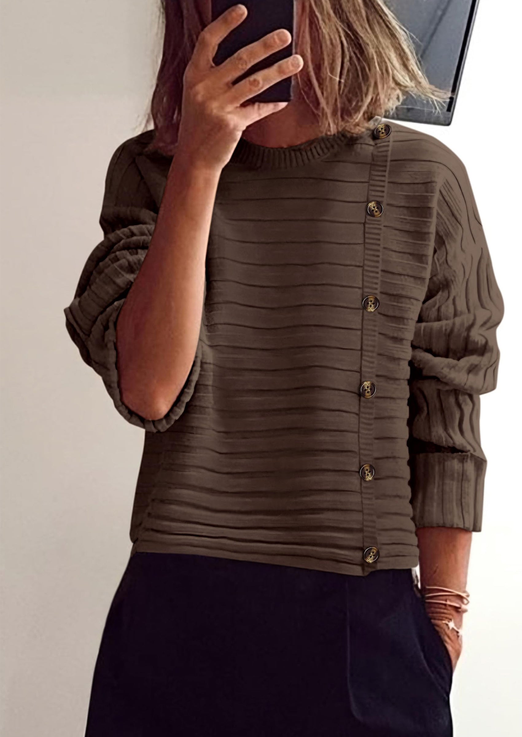 PRETTYGARDEN Womens Sweaters Fall Casual Long Sleeve Crewneck Button Loose Winter Knit Pullover Sweater Tops