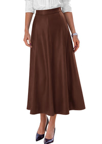 PRETTYGARDEN Womens Faux Leather High Waisted Midi Skirt | Flowy A Line Pleated Skirts, Elegant Swing Flared, Work Business Casual Outfits, Fall Winter Fashion Clothes