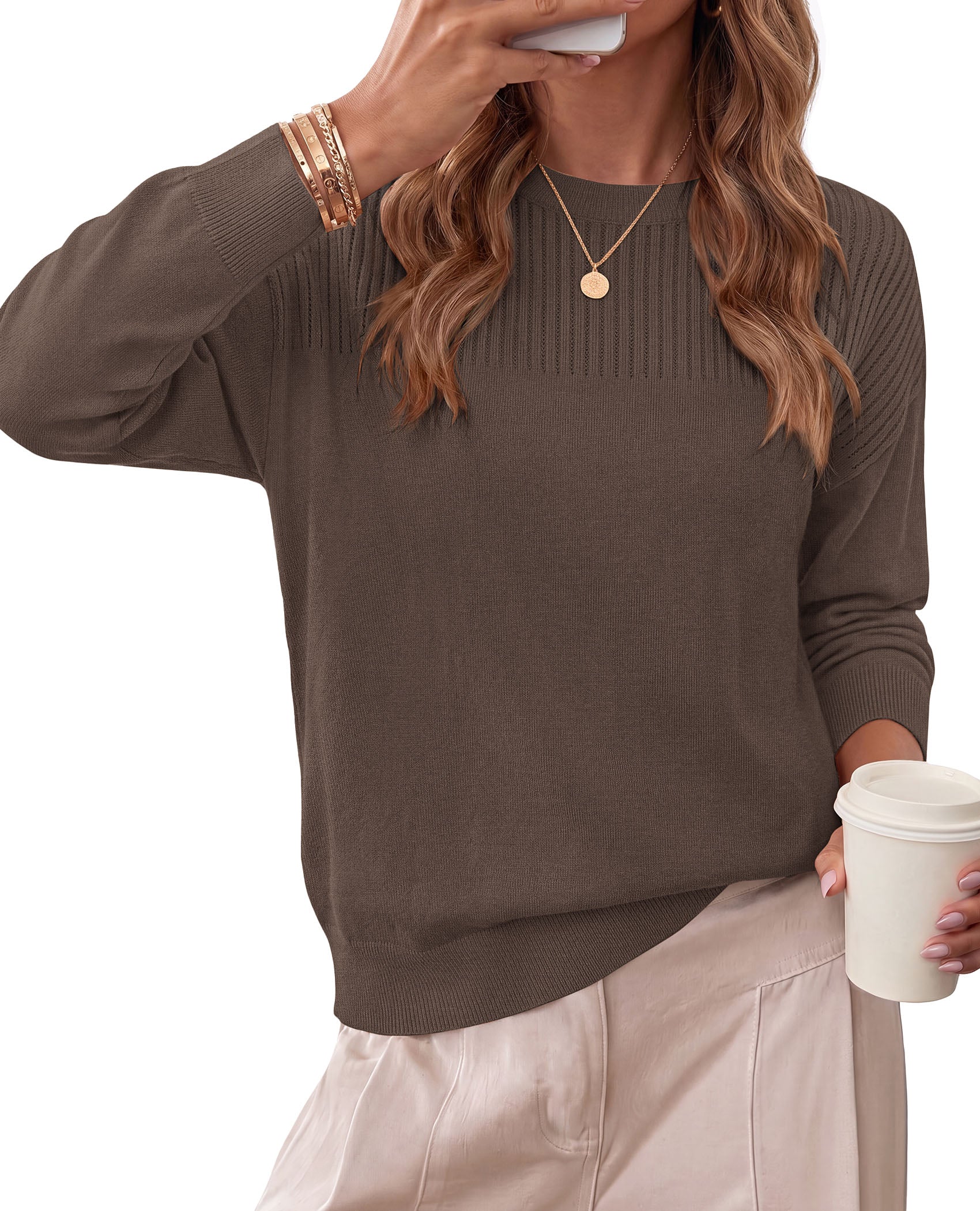 PRETTYGARDEN Sweaters for Women Lightweight Pullover Tops  Crew Neck Long Sleeve Ribbed Knit Basic Sweater, Casual Cute Top for Daily Office Work, Early Fall Fashion, Winter Clothing