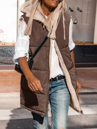 PRETTYGARDEN Womens Fall Reversible Vests Sleeveless Fleece Jacket Zip Up Hoodie Pockets Long Warm Winter Coat Outerwear