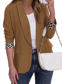 PRETTYGARDEN Women's Business Casual Blazers Suit Jacket | Lapel Loose Fit Blazer, Long Sleeve Open Front Leopard Print Cuffs, Dressy Casual Office Work Clothes, Fall Winter Fashion