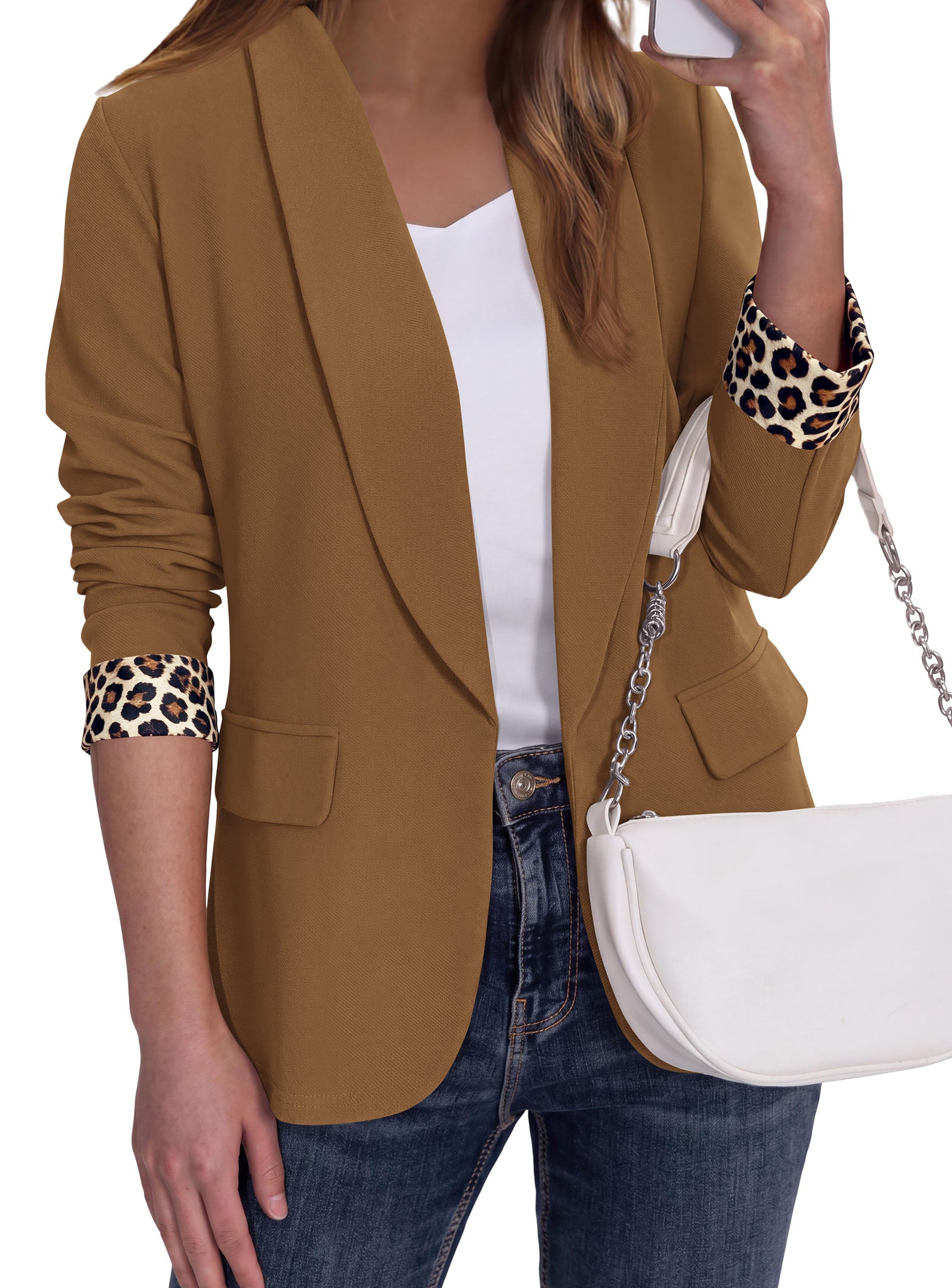 PRETTYGARDEN Women's Business Casual Blazers Suit Jacket | Lapel Loose Fit Blazer, Long Sleeve Open Front Leopard Print Cuffs, Dressy Casual Office Work Clothes, Fall Winter Fashion