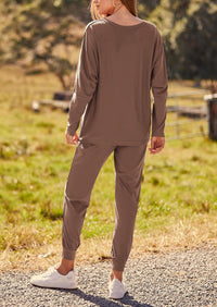 PRETTYGARDEN Women's Fall 2 Piece Lounge Set Long Sleeve Tops Ribbed Pants Spring Matching Sweatsuit Travel Outfits Clothes