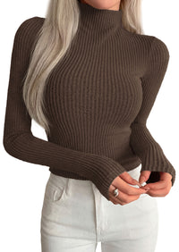 PRETTYGARDEN Long Sleeve T Shirts for Women Fall Fashion 2026 Mock Neck Fitted Ribbed Tee Tops Casual Basic Winter Clothing