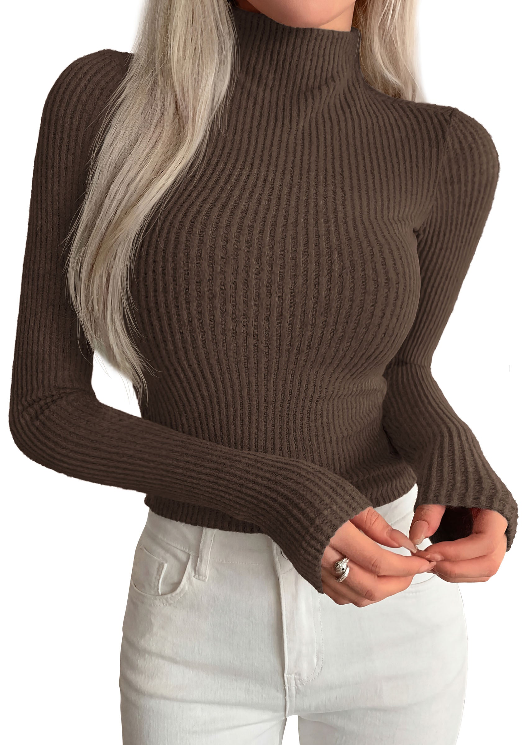 PRETTYGARDEN Long Sleeve T Shirts for Women Fall Fashion 2026 Mock Neck Fitted Ribbed Tee Tops Casual Basic Winter Clothing