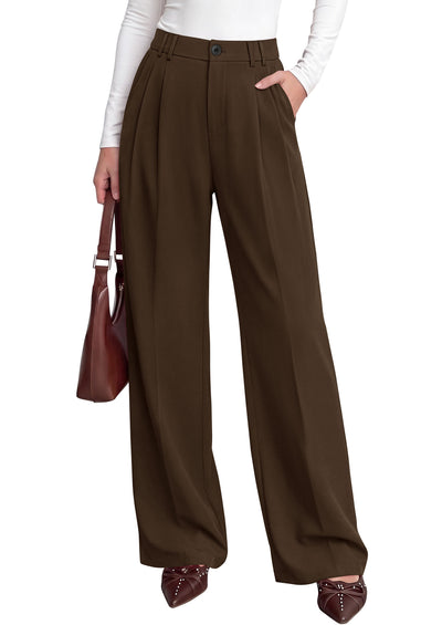 PRETTYGARDEN Women's Dress Pants Wide Leg Flowy Trousers | High Waisted Palazzo Pants, Pleated Front, Side Pockets, Work Office Wear, Business Casual Outfits, Fall Fashion Clothing