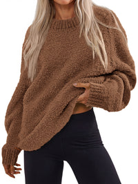 PRETTYGARDEN Womens Oversized Fuzzy Fall Sweaters 2026 Casual Pullover Tops Crew Neck Cozy Ribbed Knit Sweater, Slouchy Loose Fit Raglan Long Sleeve Tops, Chunky Soft Cute Clothes, Fashion Winter Wear