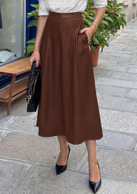 PRETTYGARDEN Womens Faux Leather High Waisted Midi Skirt | Flowy A Line Pleated Skirts, Elegant Swing Flared, Work Business Casual Outfits, Fall Winter Fashion Clothes