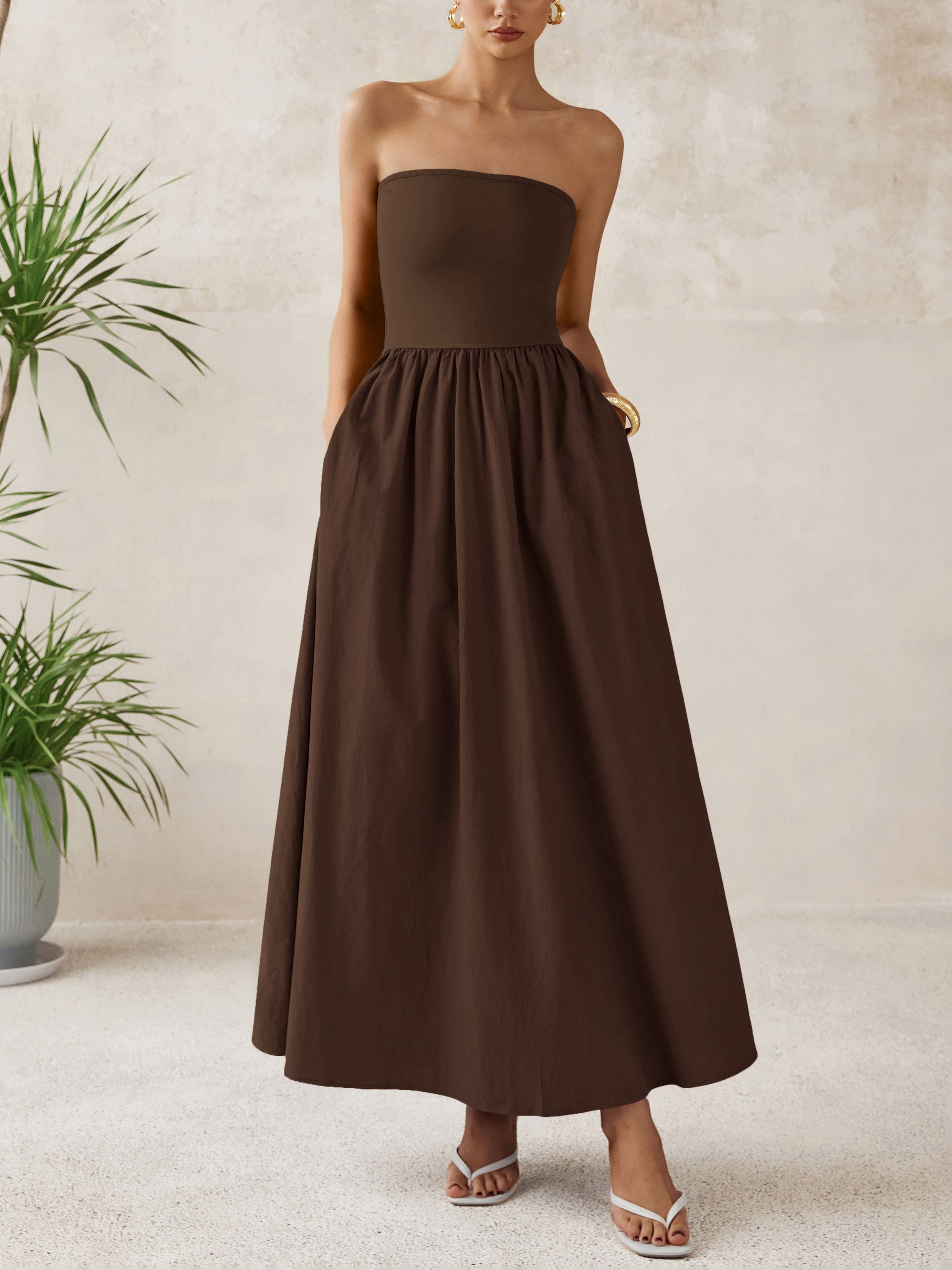 PRETTYGARDEN Women Summer Elegant Strapless Maxi Dress Tube Top Dress A Line Flowy Long Wedding Party Cocktail Dresses
