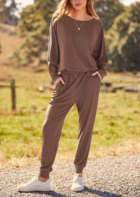 PRETTYGARDEN Women's Fall 2 Piece Lounge Set Long Sleeve Tops Ribbed Pants Spring Matching Sweatsuit Travel Outfits Clothes