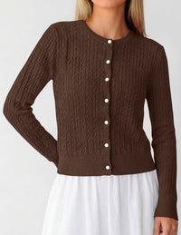 PRETTYGARDEN Women Lightweight Button Up Cardigan Sweaters | Soft Stretchy, Cozy Cable Knit, Long Sleeve Crew Neck, Trendy Cardigans, Cute Casual Outfits, Early Fall Fashion Clothing