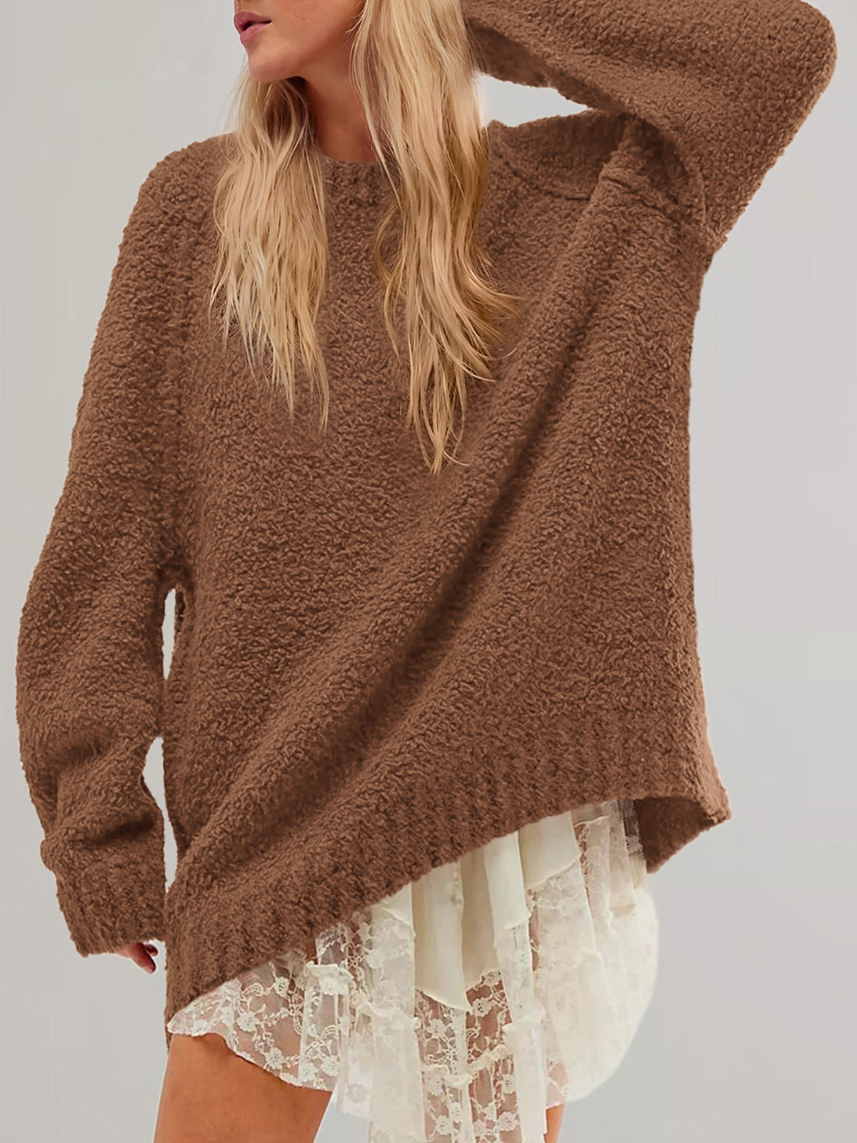 PRETTYGARDEN Womens Oversized Fuzzy Fall Sweaters 2026 Casual Pullover Tops Crew Neck Cozy Ribbed Knit Sweater, Slouchy Loose Fit Raglan Long Sleeve Tops, Chunky Soft Cute Clothes, Fashion Winter Wear