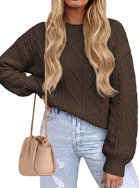 PRETTYGARDEN Womens Cable Knit Sweater Crewneck Pullover | Soft Ribbed Cuffs,Relaxed Fit Long Sleeve Sweaters,Chunky Diamond,Warm Layering,Comfy Daily Wear,Fall Winter Going out Top
