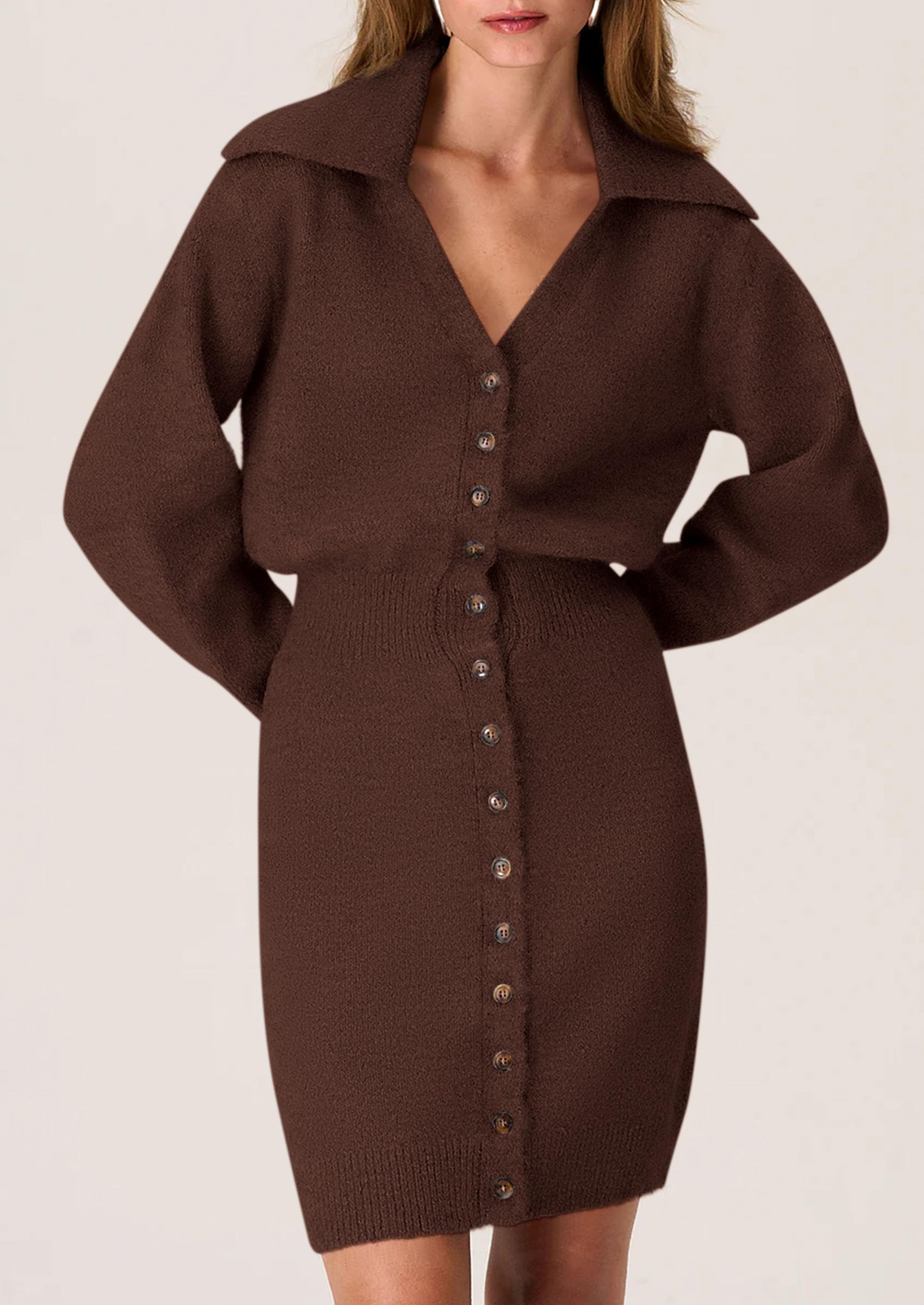 PRETTYGARDEN Sweater Dresses for Women Trendy Long Sleeve Button Down Short Spring Dress