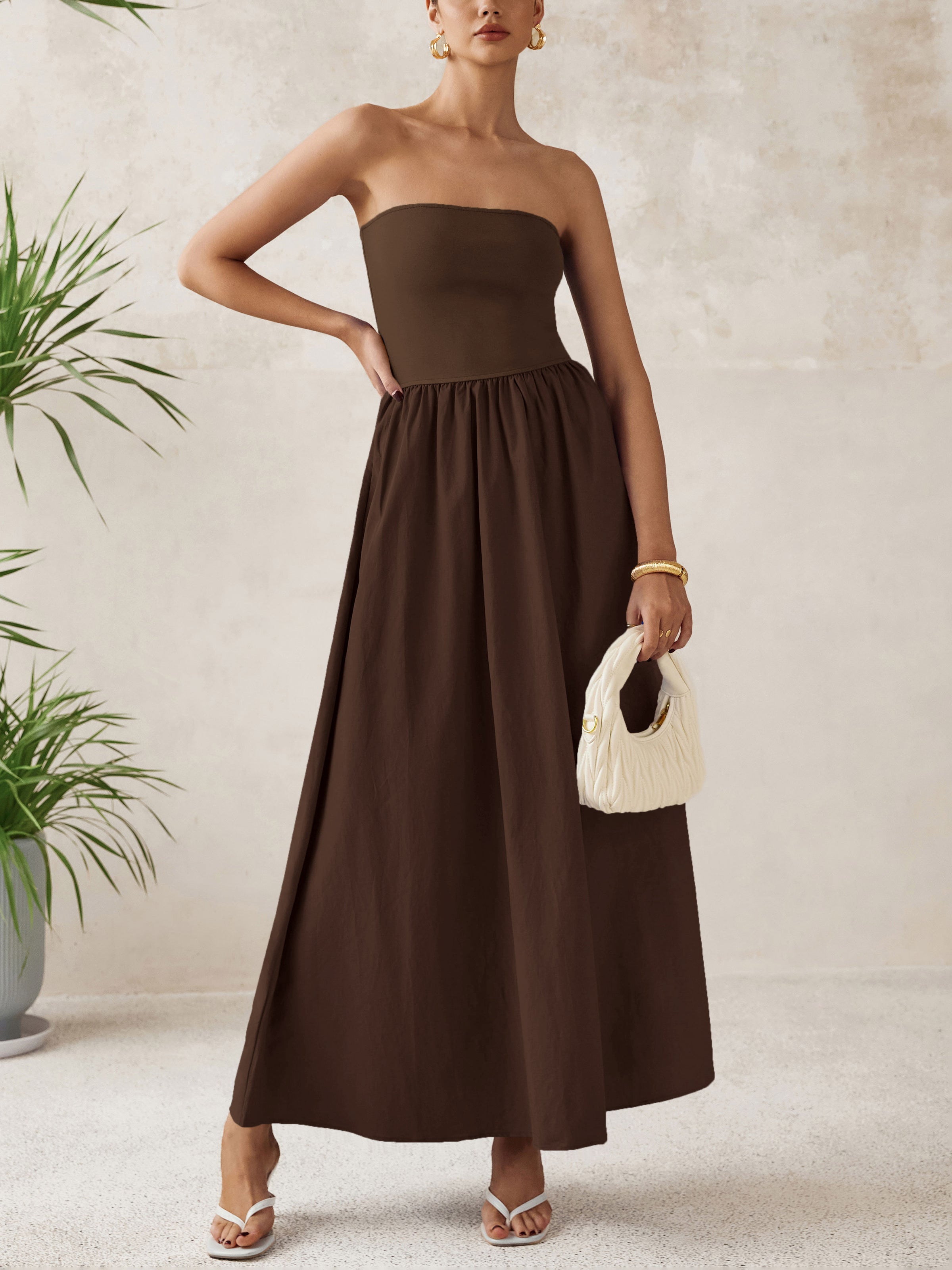 PRETTYGARDEN Women Summer Elegant Strapless Maxi Dress Tube Top Dress A Line Flowy Long Wedding Party Cocktail Dresses